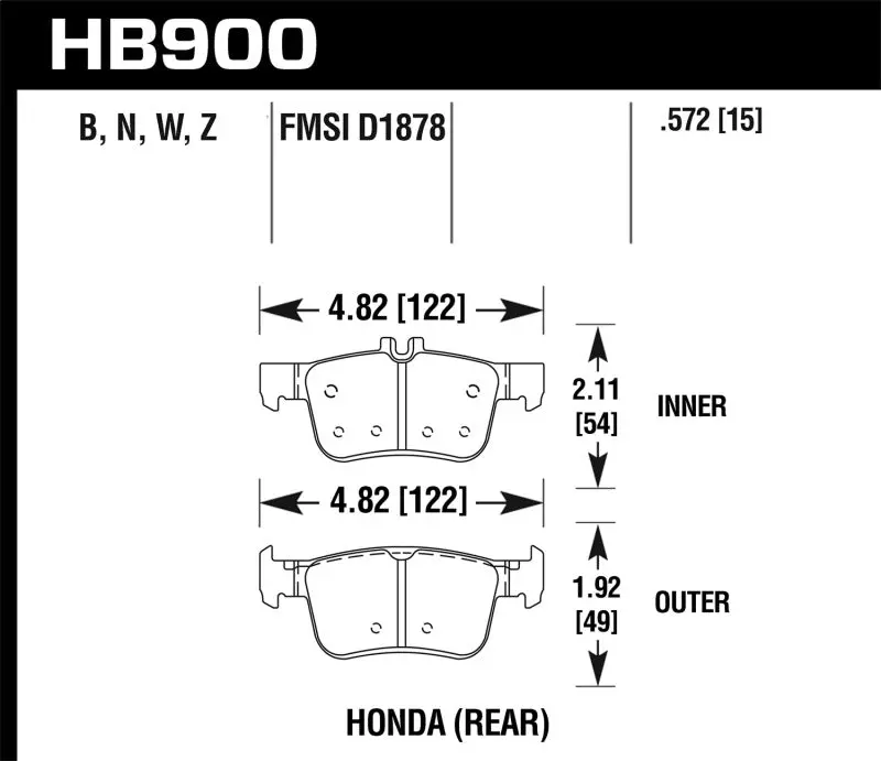 Hawk 16-19 Honda Civic (Excludes Si And Type R) Hp+ Street Rear Brake Pads 1