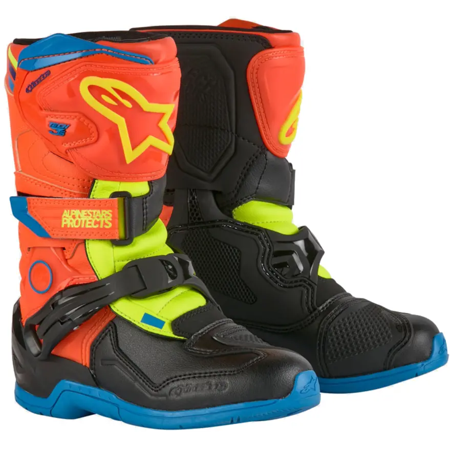 Alpinestars Tech 3S Kids Boots Orange Flo Enamel Blue Flo Yellow 1