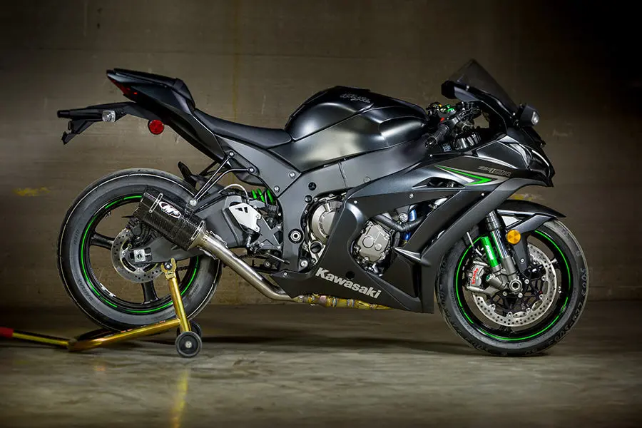 M4 Titanium Exhaust Cat Eliminator Slip-On With Tech1 Carbon Canister 2011-2020 Kawasaki Zx-10R Ka9934-Ce 2
