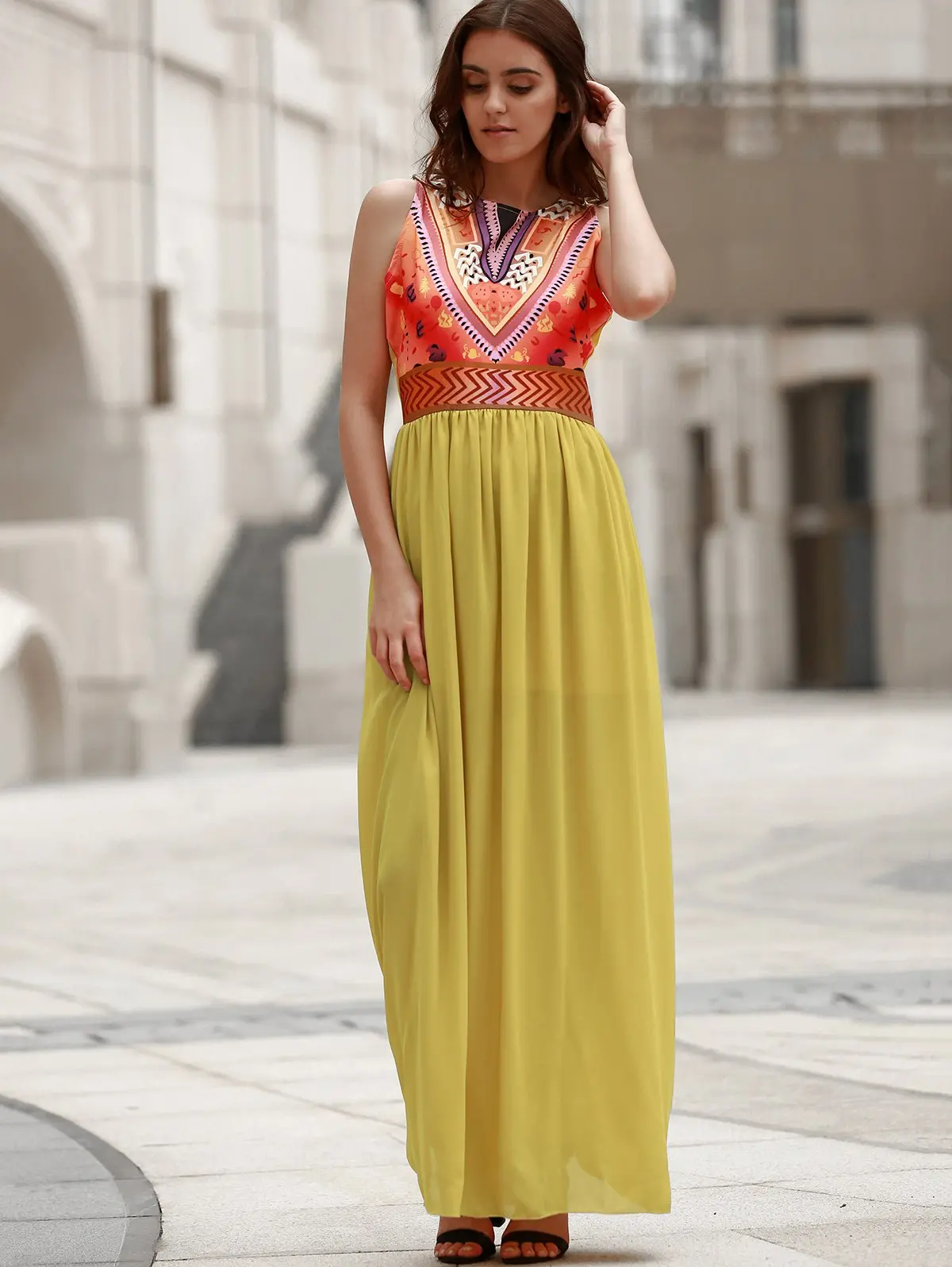 Sleeveless Round Neck Printed Dress For Women 1