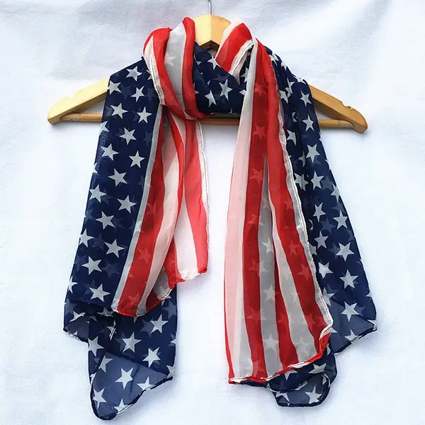 Chiffon American Flag Element Shawl Scarf - Red 1