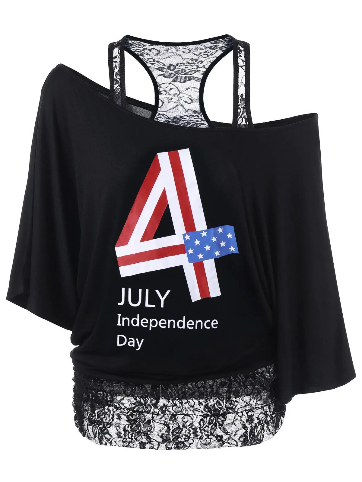 Lace Panel Funny 4Th Of July T-Shirts - Black - Xl 1