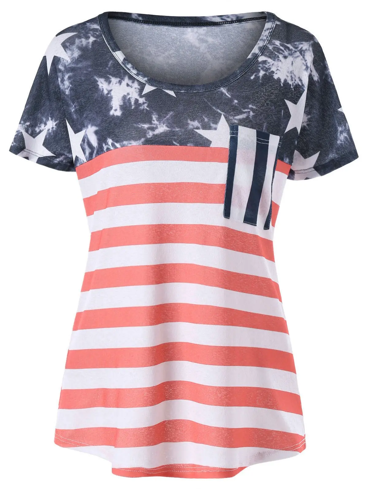 American Flag Simple Tee With Pocket - Red 1