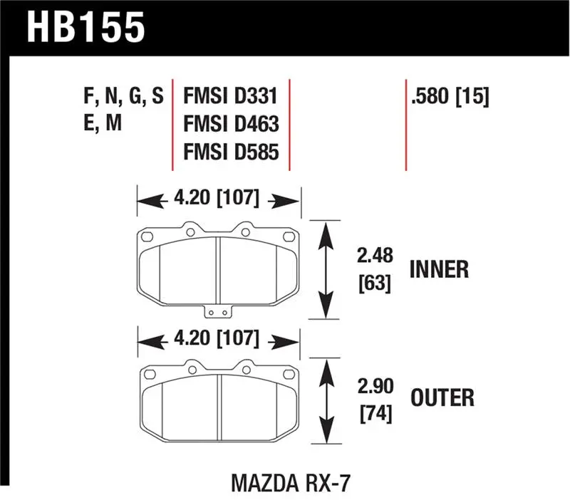 Hawk 1990-1990 Mazda Rx-7 Gxl (W/Elec Adjust Susp) Hps 5.0 Front Brake Pads 1