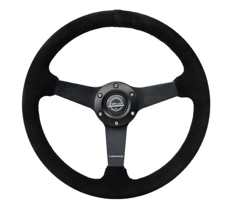 Nrg Sport Steering Wheel (350Mm / 1.5In Deep) Black Suede/Black Stitch W/Matte Black Solid Spokes 1