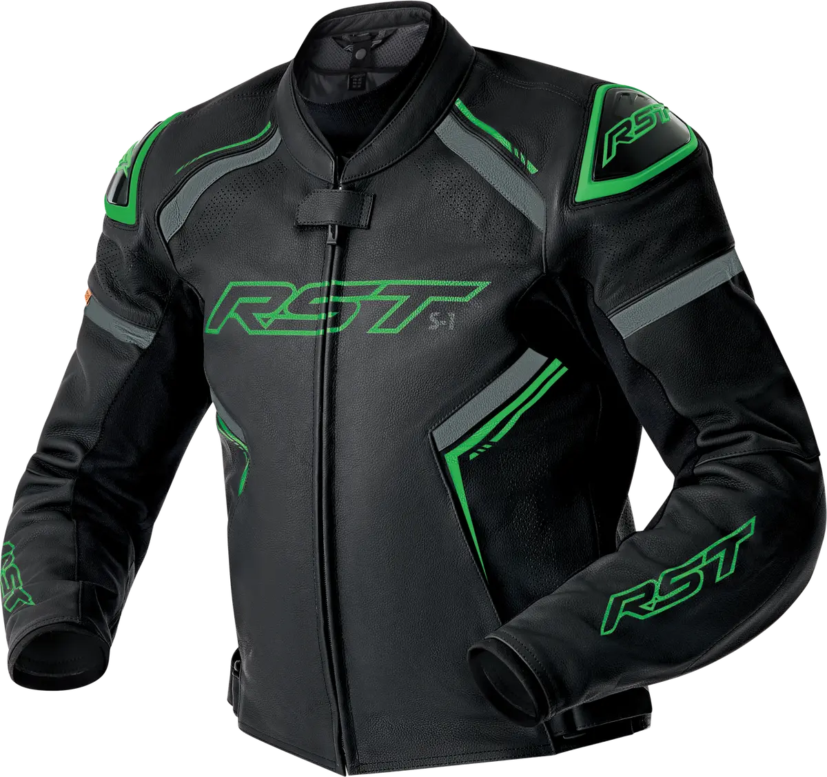 Rst S1 D3o Leather Jacket Blk/Gry/Flo Grn Md 103605F.Grn-42 1