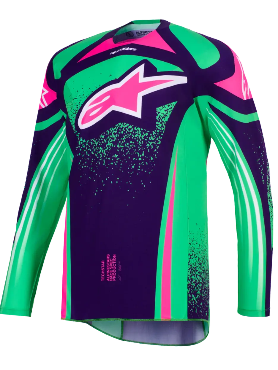 2026 Alpinestars Techstar Nomur Motocross Jersey - Deep Purple Green Pink Fluo 1