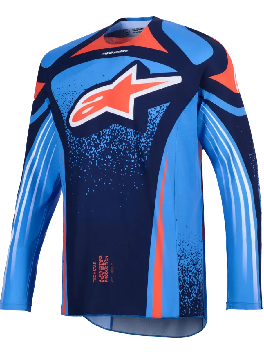 2026 Alpinestars Techstar Nomur Motocross Jersey - Dark Navy Orange Blue 1