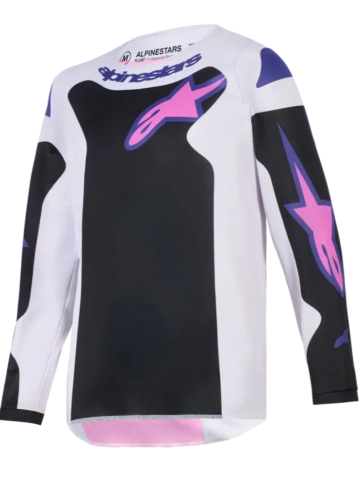 2026 Alpinestars Fluid Grid Youth Motocross Jersey - Black Light Gray Purple 1