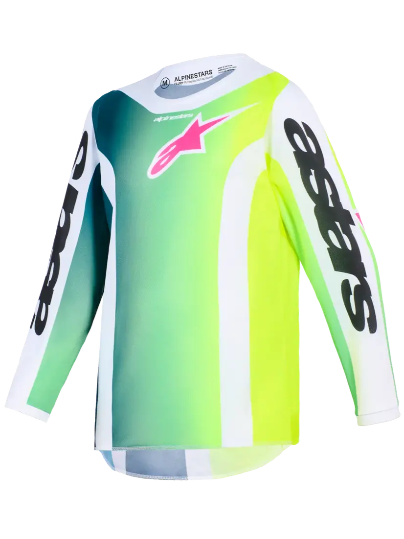 2026 Alpinestars Fluid Portl Youth  Motocross Jersey - Green White Black 1