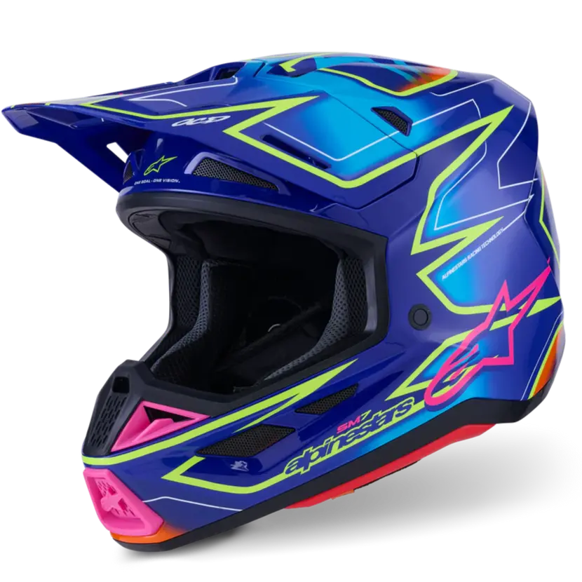 Alpinestars Helmet Supertech S-M7 Cast Helmet - Blue Pink Yellow Fluo Gloss 1