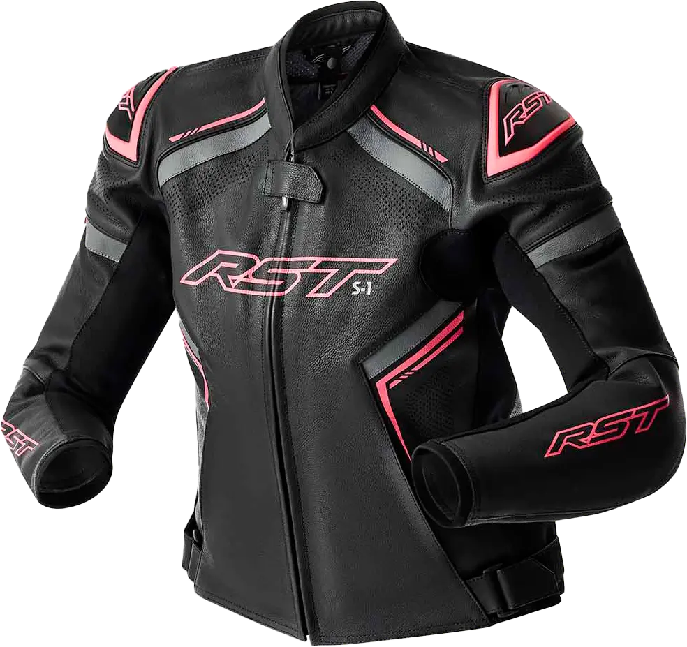 Rst Womens S1 D3o Leather Jacket Blk/Flo Pink Lg 103626Pnk-14 1