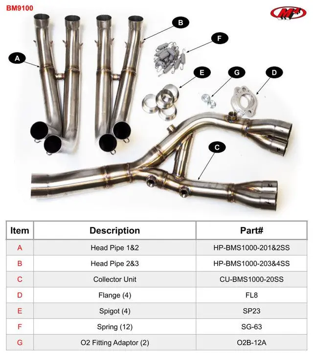 M4 Exhaust Stainless Steel Header Kit 2020-2024 2026 S1000rr Bm9100 2
