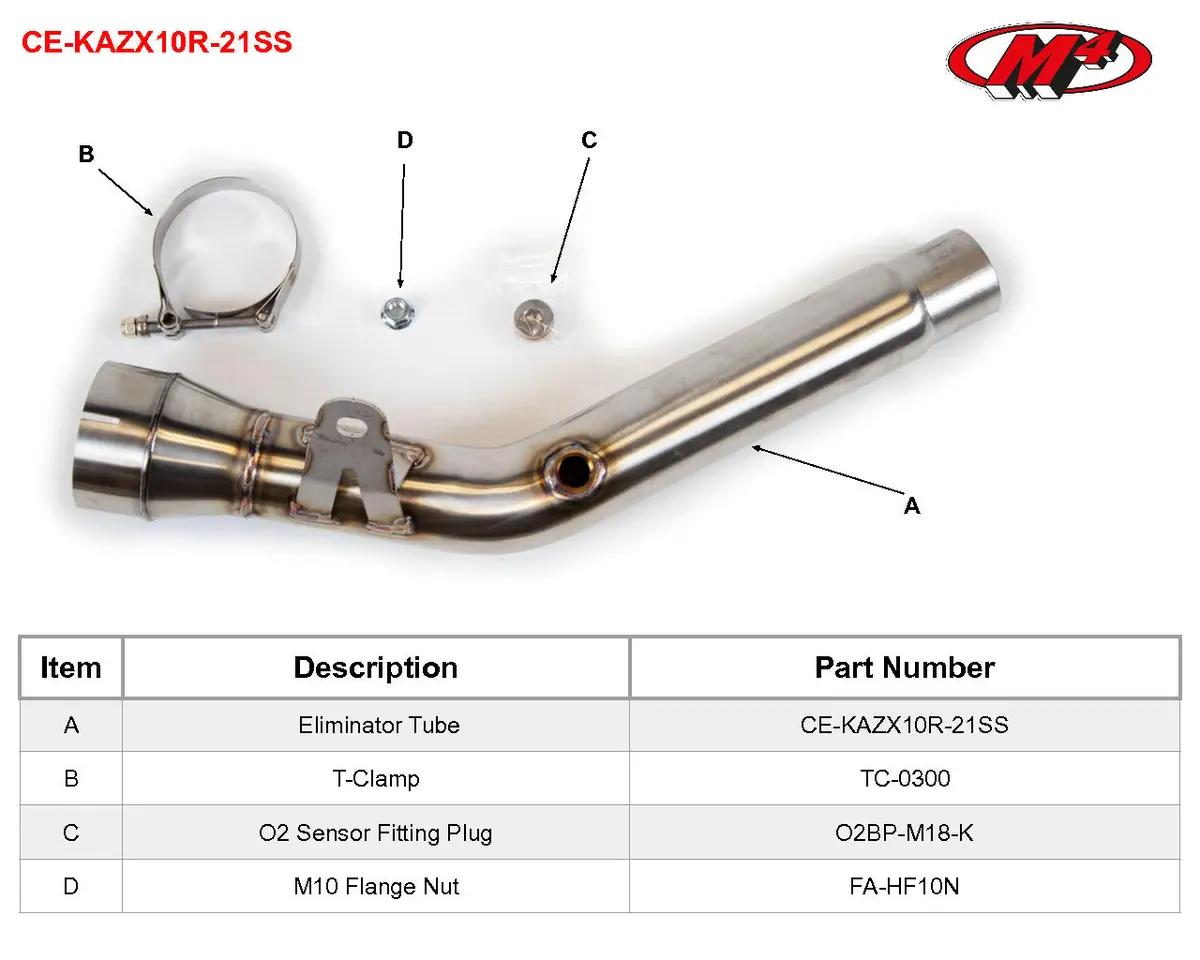 M4 Exhaust Universal Catalytic Converter Eliminator 2021-2025 Zx10r Ce-Kazx10r-21Ss 2