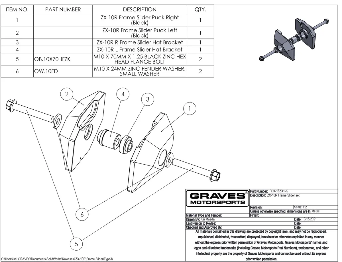 Graves Motorsports Kawasaki Zx-10 Frame Sliders 2