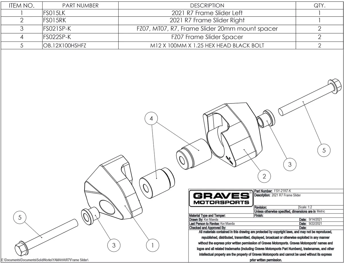Graves Yamaha R7 Diamond Frame Sliders 2021 + 2