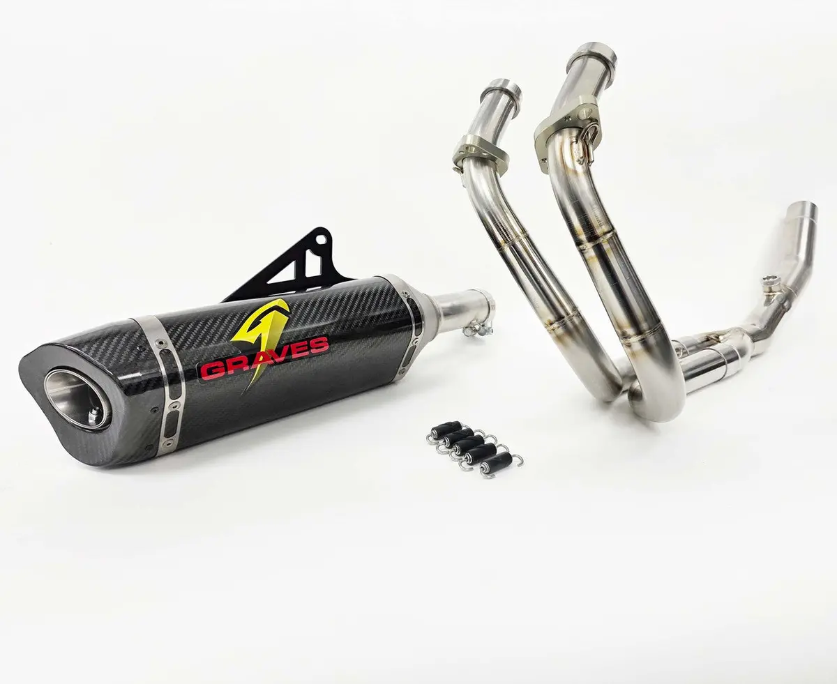 Graves Motorsports Kawasaki Ninja 400 + Ninja 500 Full Link Stainless / Carbon Exhaust System Exk-24Ex5-Fsc 2