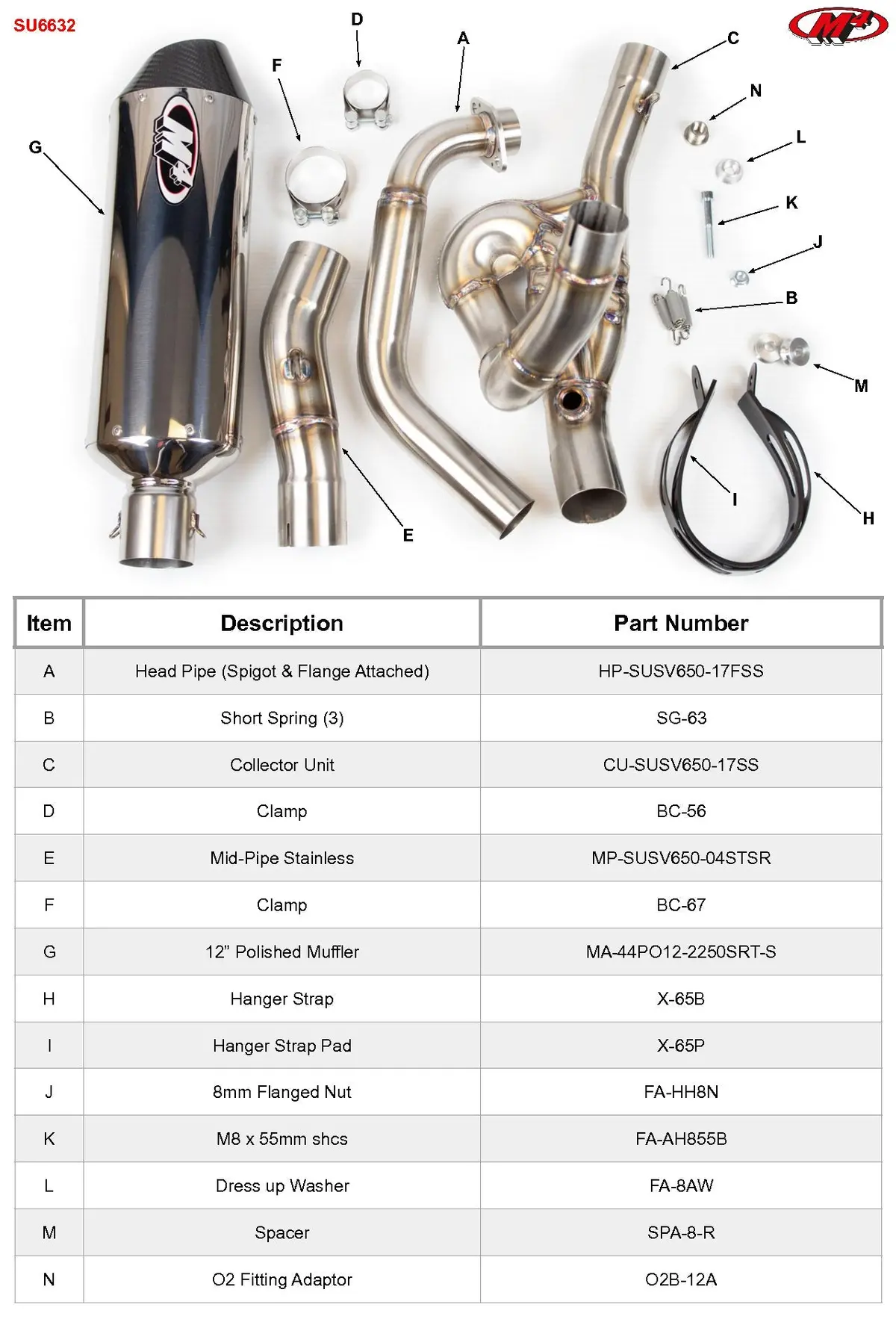 M4 Full Exhaust System Polished Canister 2017-2023 Sv 650 Su6632 2
