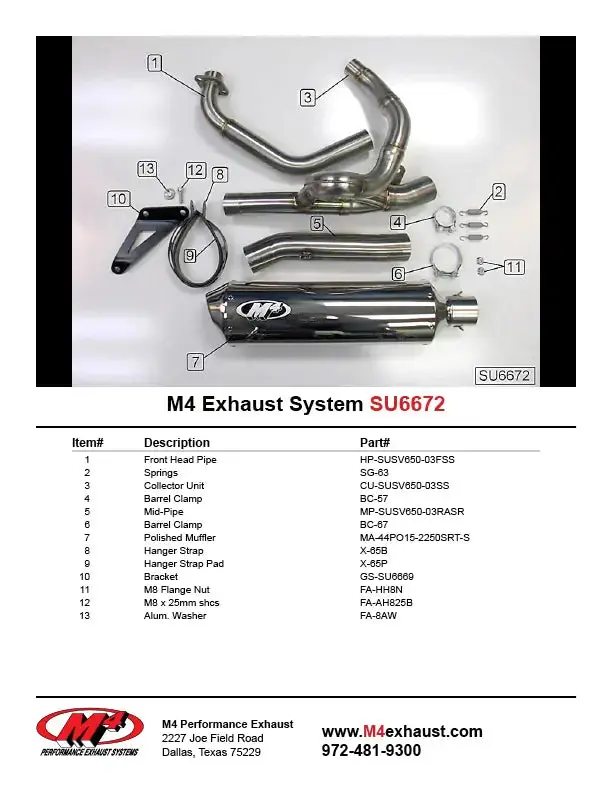 M4 Exhaust Race Full System Polished Canister 2003 Sv 650 Su6672 2