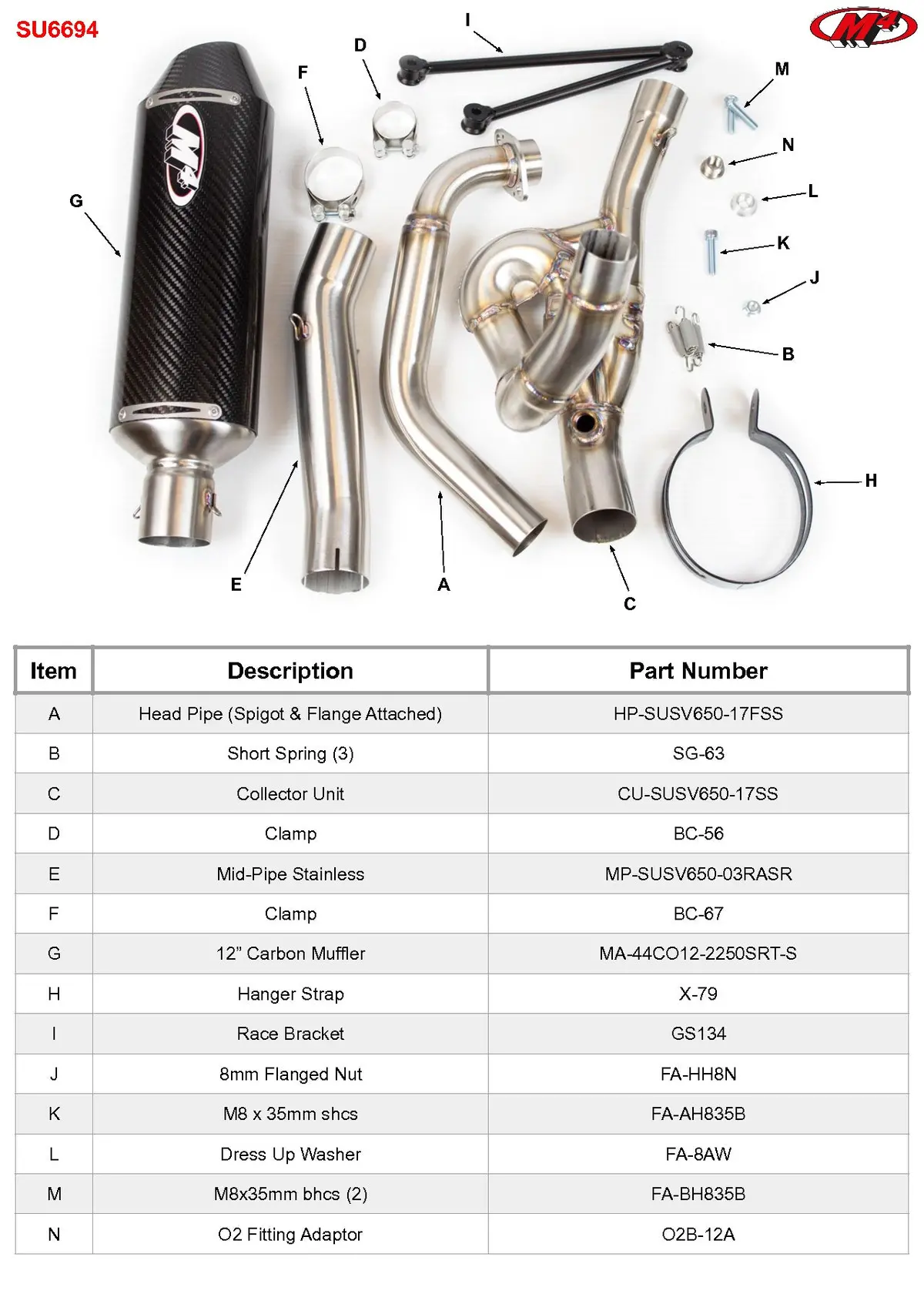 M4 Exhaust Race Full System Carbon Fiber Canister 2017-2023 Sv 650 Su6694 2