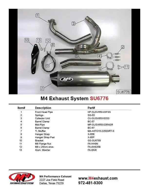M4 Exhaust Race Full System Titanium Canister 2004-2010 Sv 650 Su6776 2