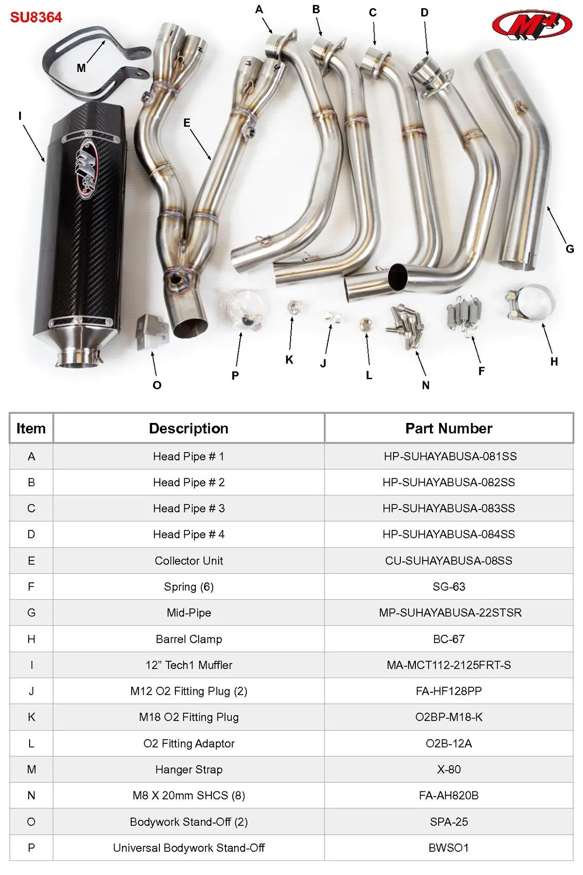 M4 Exhaust Full System Carbon Tech 1 Canister 2008 - 2024 Hayabusa Su8364 2