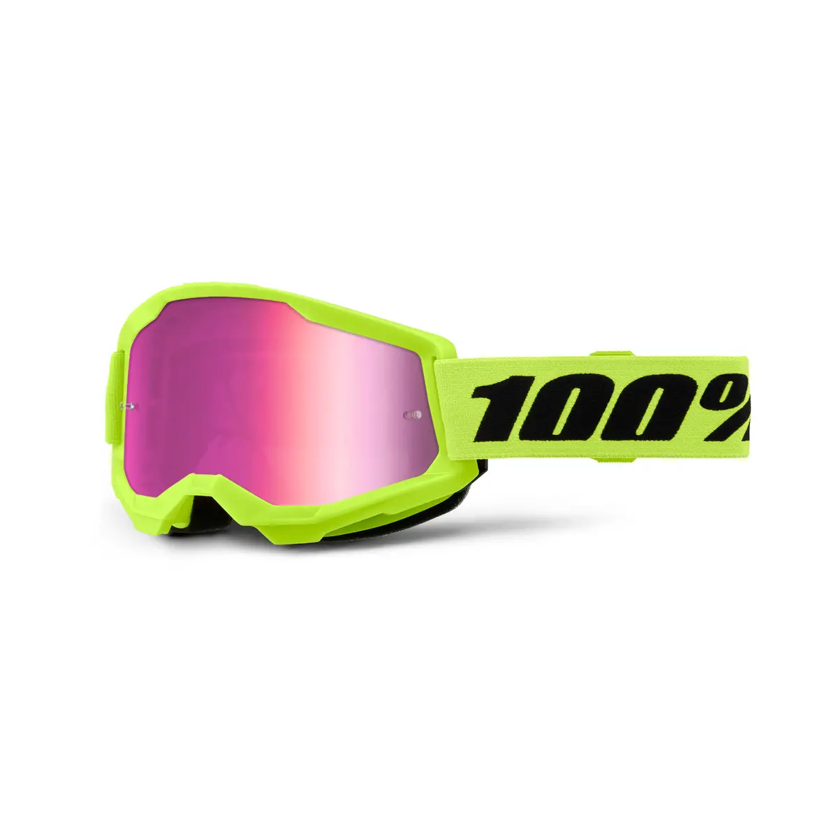 100% Strata 2 Goggle Neon Yellow - Pink Mirror Lens 1