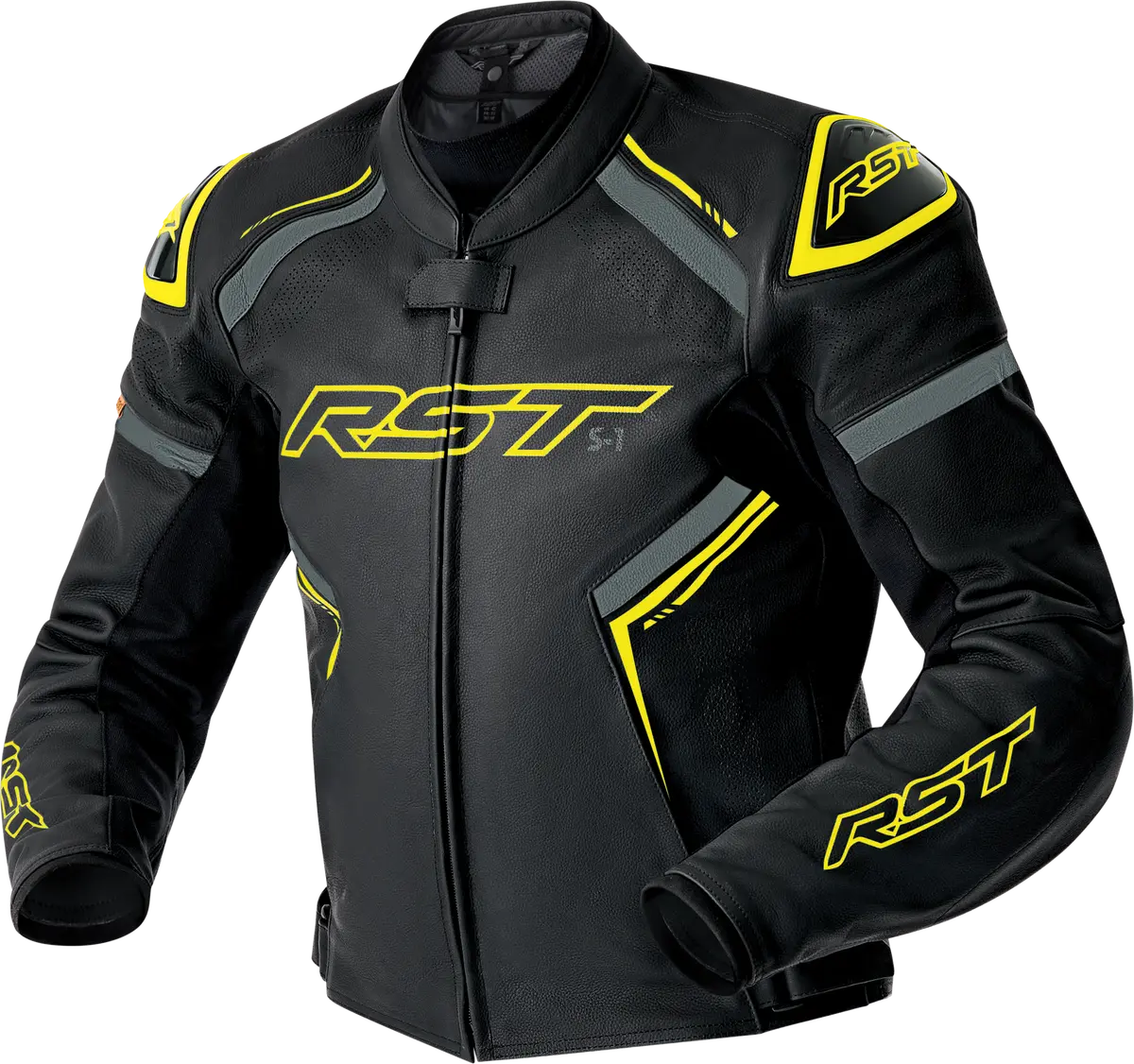 Rst S1 D3o Leather Jacket Blk/Gry/Flo Yel Lg 103605F.Yel-44 1