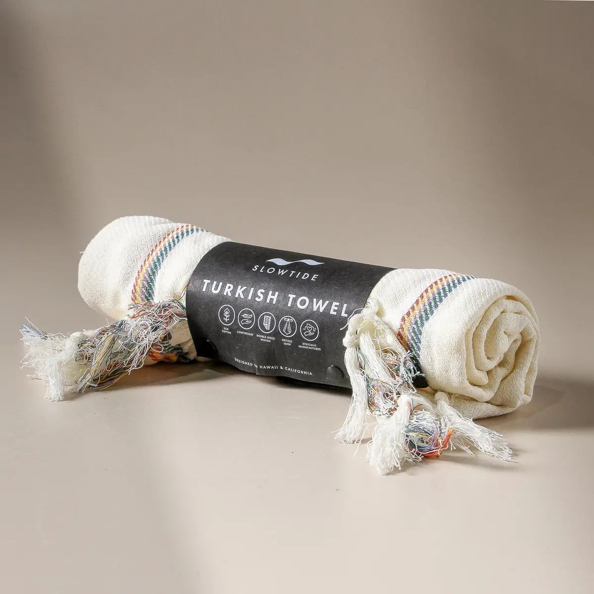 Baja Stripe Turkish Towel - White 1