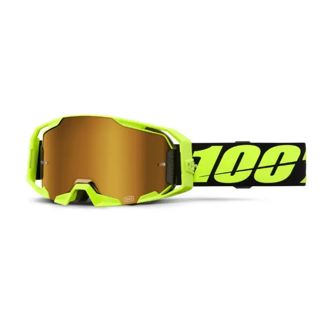 100% Armatic Goggles Neon Yellow - Mirror True Gold Lens 1