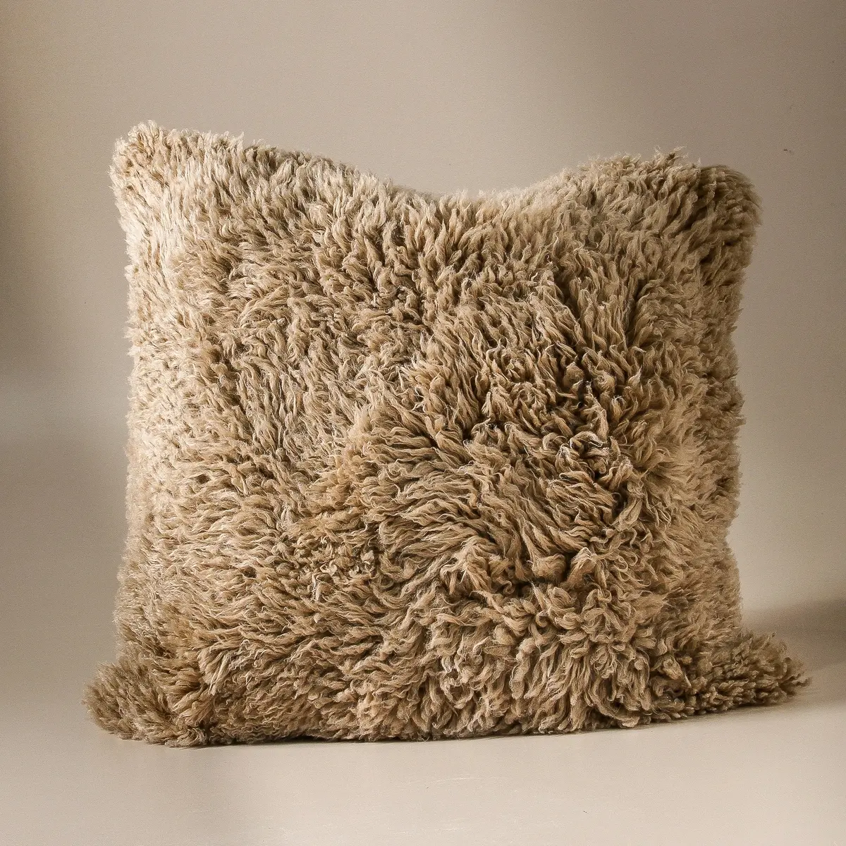 Curly Long Wool Cushion 55X55 - Butterscotch 1