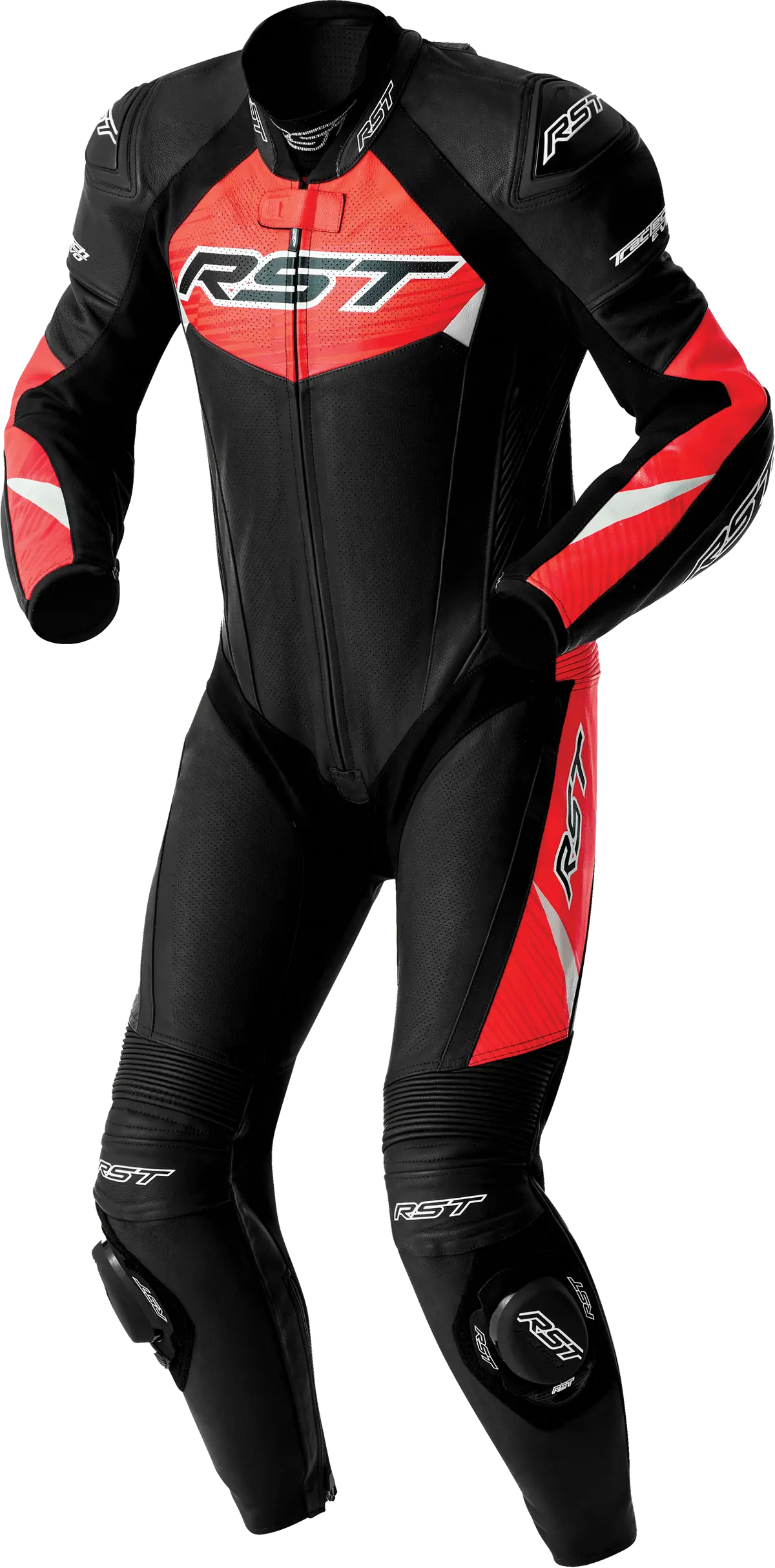 Rst Tractech Evo D3o Suit Blk/Flo Red Leather Lg 103634F.Red-44 1