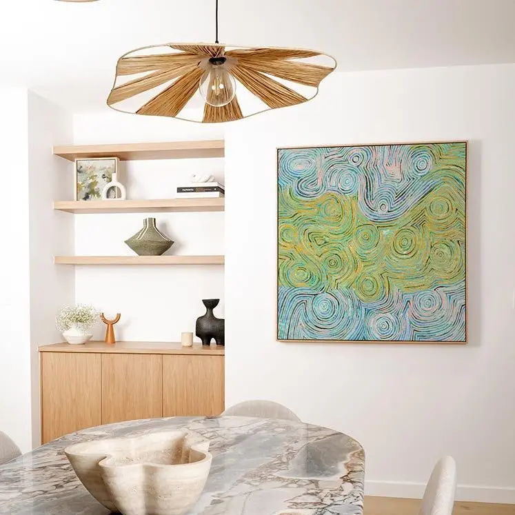 Mina Mina Jukurrpa Vi Yellow Canvas Art Print 120X120cm Oak Box Frame 1