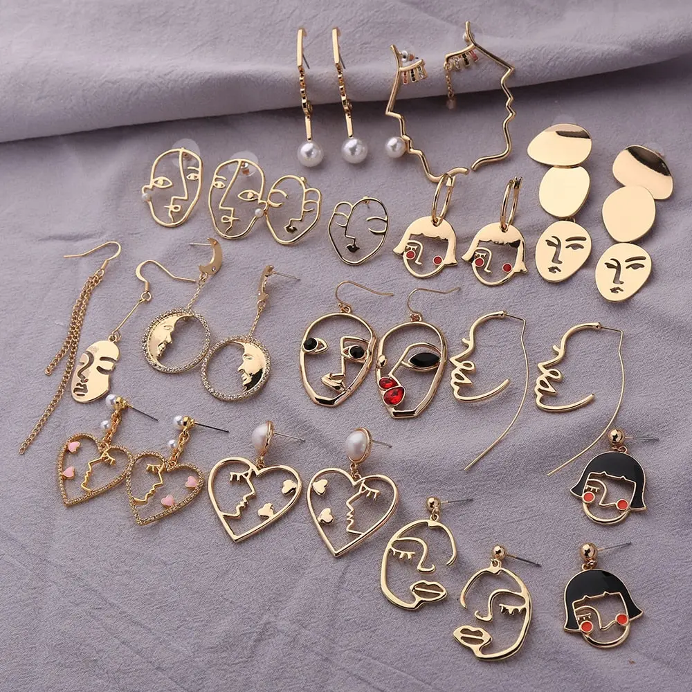 Kiss Me Women Earrings 2019 Korean Fashion Jewelry Gold Color Alloy Face Dangle Earrings Halloween Accessories Brincos 1
