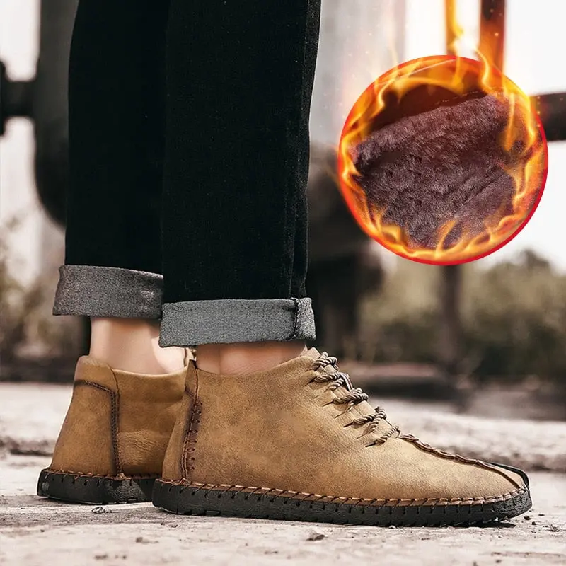 2019 Winter Shoes Men Warm Boots Men Fur High Quality Split Leather Wterproof Ankle Snow Boots Lace-Up Comfortable New Big Size 1