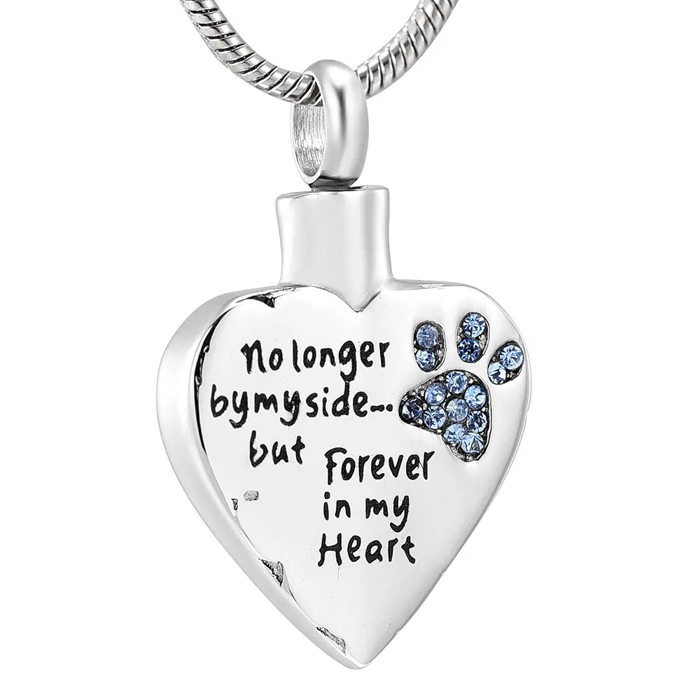 No Longer By My Side But Forever In My Heart Cremation Jewelry For Ashes Stainless Steel Pet Paw Keepsake Memorial Urn Necklace 1
