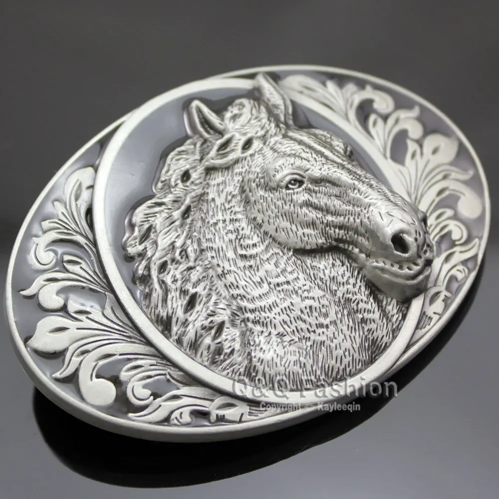 New Fashion Horse Head & Brocade Western Cowboy Silver Rodeo Cowgirl Enamel Belt Buckle  Men Gift 1
