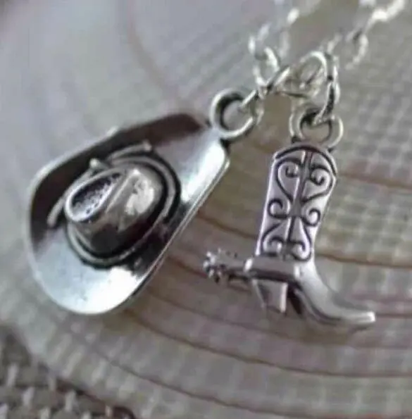 Cowboy Boot Hat Charms Gift Vintage Silver Choker Collar Statement Necklace Pendant Diy Jewelry For Women Accessories Hot A52 1
