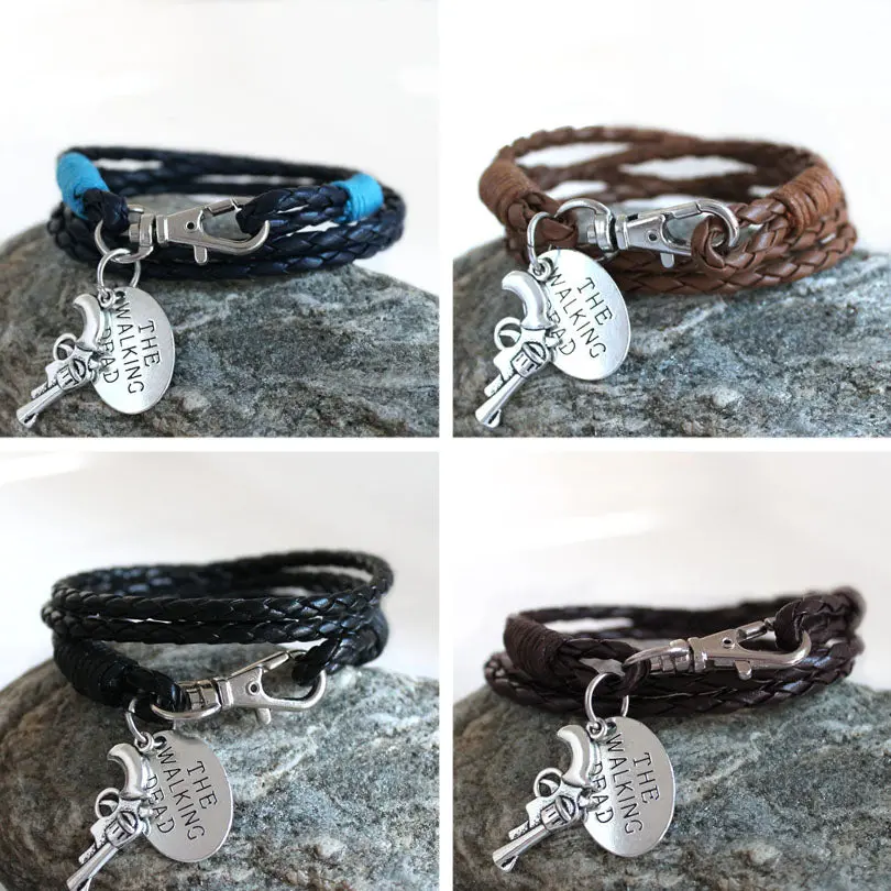Fashion Jewelry The Walking Dead Pu Leather Charm Friendship Bracelets & Bangles Rick Revolver Carl Cowboys Men Jewelry Gifts 1