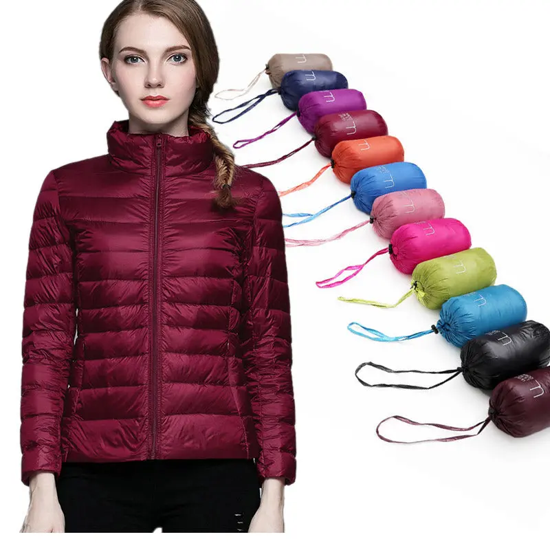 Winter Women  Stand Collar 90% White Duck Down Jacket Female Ultra Light Down Jackets Slim Long Sleeve Parkas Candy Color Fashio 1