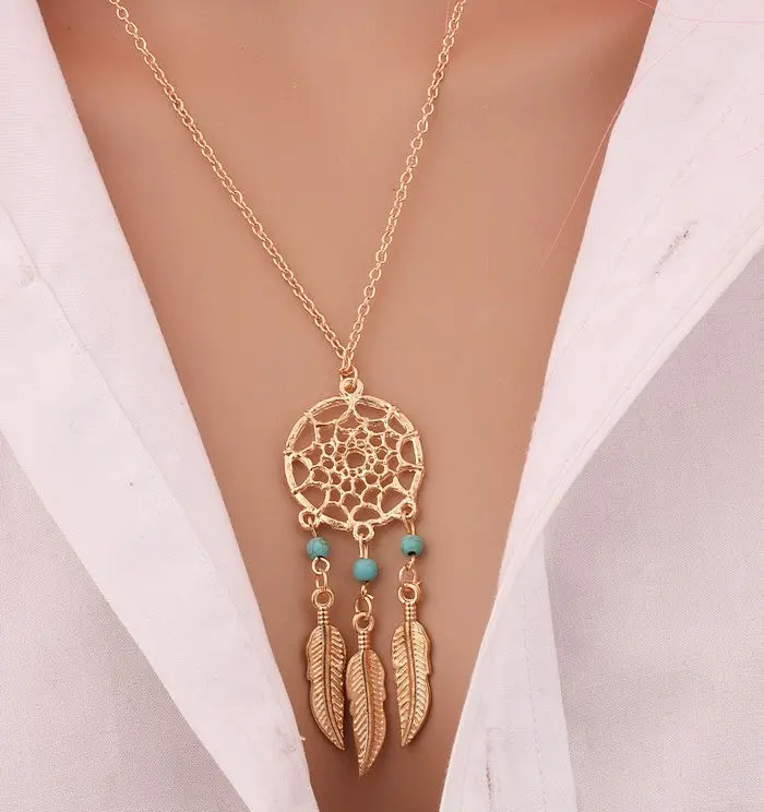 Bohemia Vintage Silver Plated Dreamcatch Feather Pendants Necklace For Women Choker Statement Necklace Fashion Boho Jewelry 1