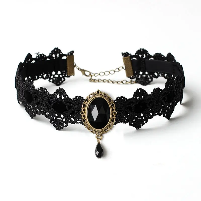 Bohemia Lace Tattoo Choker Necklace Women Vintage Black Red Blue Crystal Necklaces Gothic Punk Collar Choker Jewelry Cjy 1
