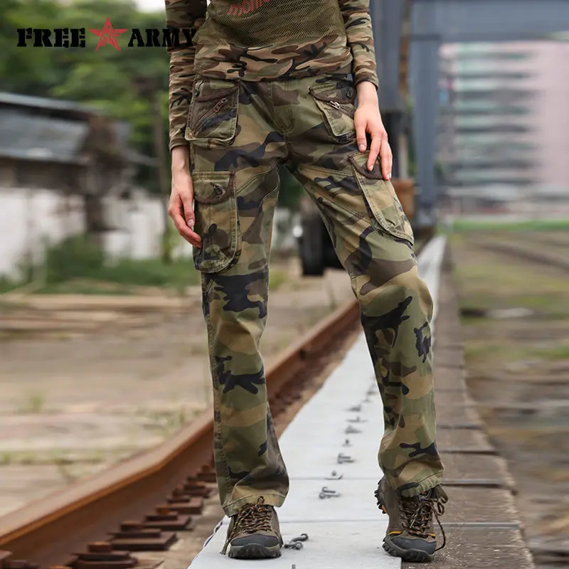 Free Army Brand Women's Camouflage Pants Pockets Cotton Casual Loose Full Length Cargo Women Pants Winter Outer Wear Gk-918 1