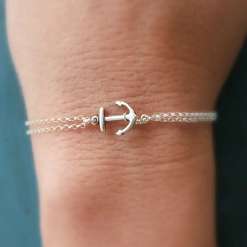 Sl1020 Pulseras Mujer Women Bracelets Double Chain Anchor Tiny Minimalist Jewelry Summer Beach  Bracelet Dainty 1