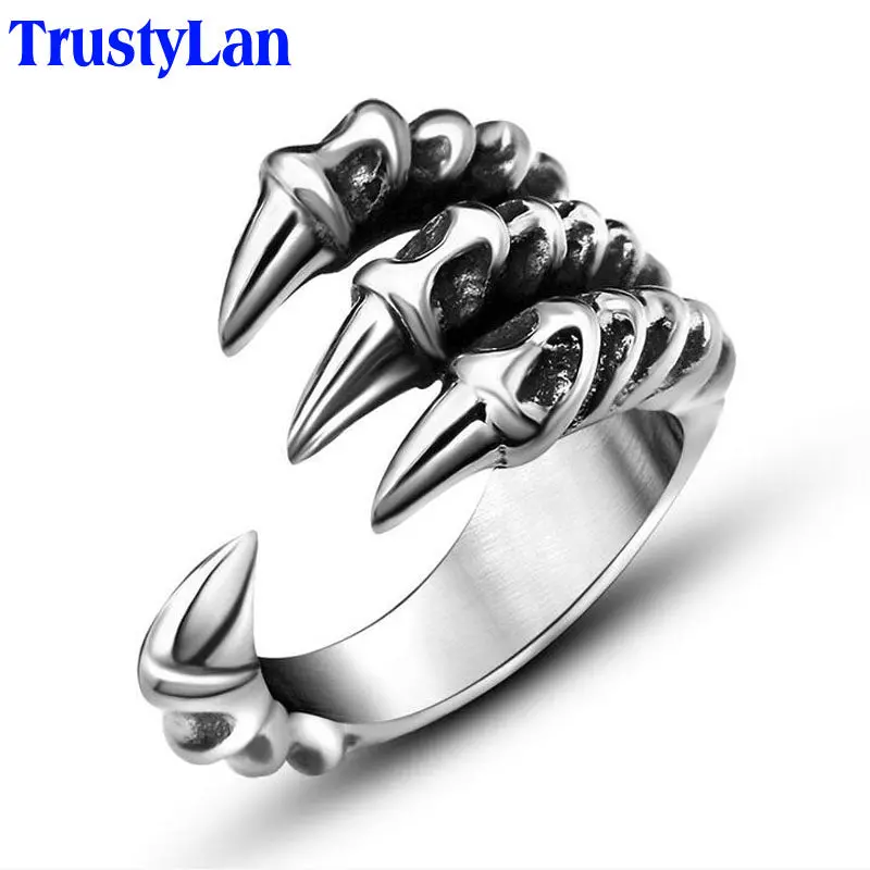 Trustylan New Us Size 7-12 Punk Rock Stainless Steel Mens Biker Rings Vintage Gothic Jewelry Silver Color Dragon Claw Ring Men 1