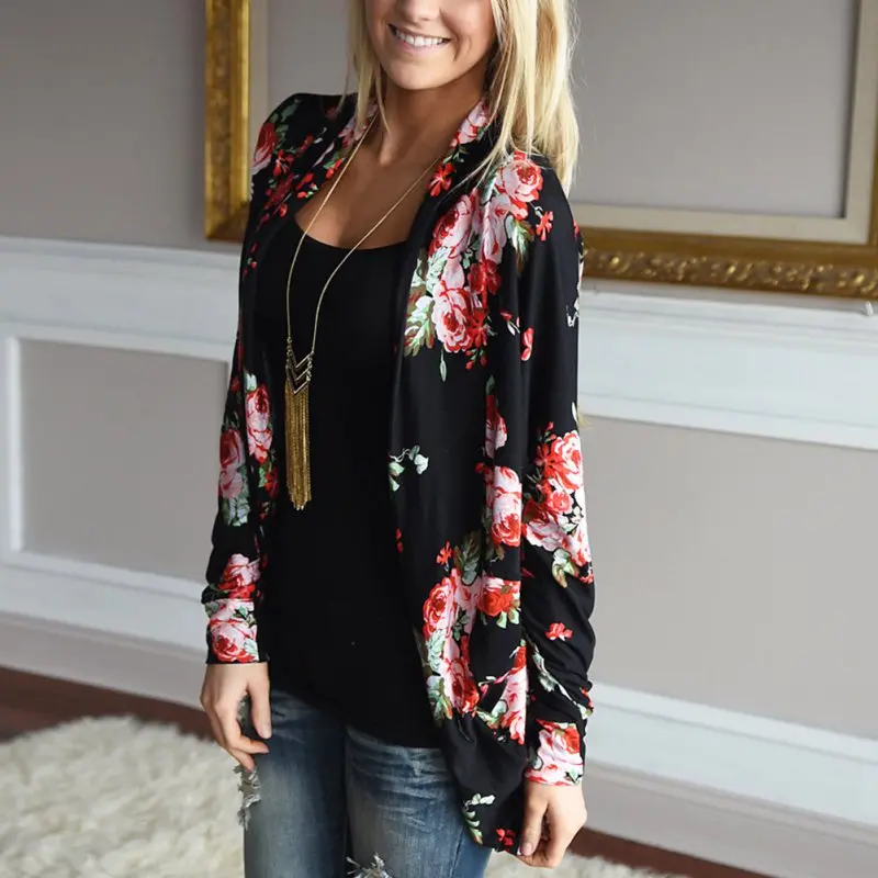 Autumn Women Casual Outwear Boho Irregular Long Sleeve Wrap Cardigans Loose Floral Print Basic Coats Tops Casacos Plus Size A12 1