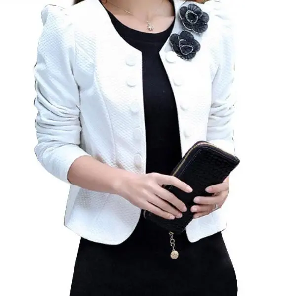 2017 Autumn Long Sleeve Double Breasted Blazer Suit Womens Coat Short Back Bow Blazers Flower Appliques Formal Office Lady Tops 1