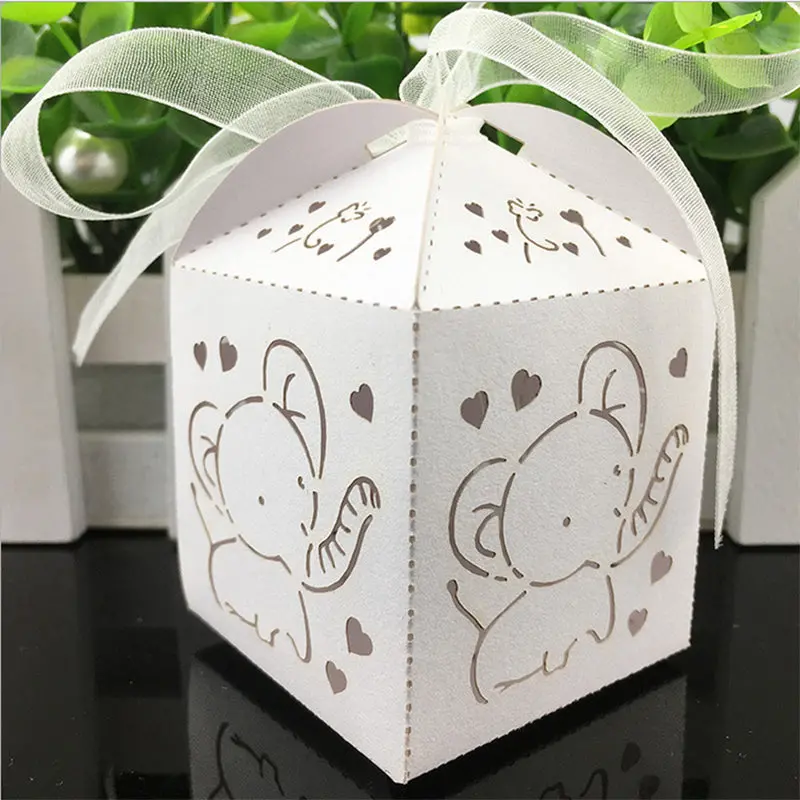 10Pcs Elephant Laser Cut Hollow Carriage Favors Box Gifts Candy Boxes With Ribbon Baby Shower Wedding Event Party Supplies 1