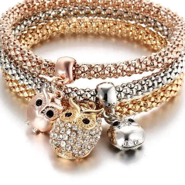 Gold Color Elephant Anchor Pendants Rhinestone Bracelet 1