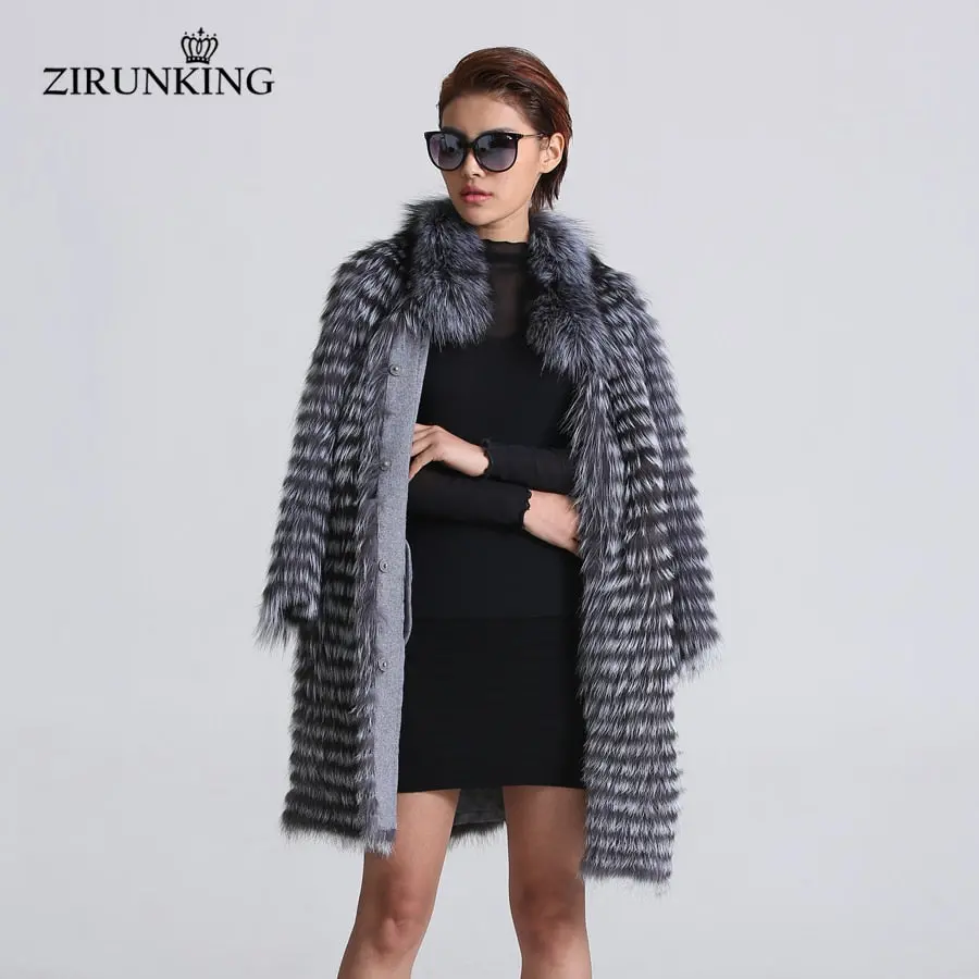Zirunking Women Real Silver Fox Fur Coats Fashion Fur Jacket Striped Style Overcoat Women Fox Fur Outerwear Clothes Zcw-02Yl 1